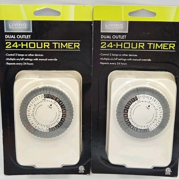 Lot Of 2 New Living Solutions Dual Outlet 24 Hour Timer For 2 Prong Plug Outlet - Picture 1 of 6
